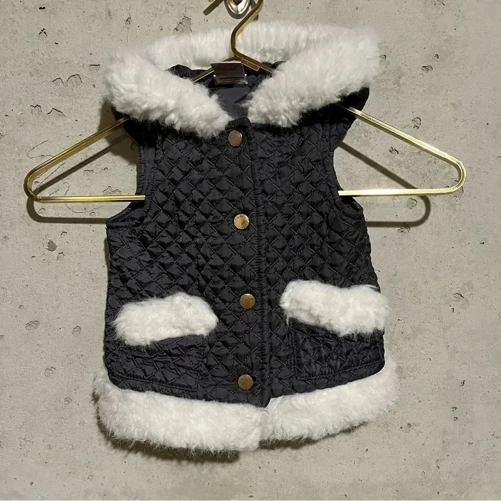 Savannah Vest Girls Size 18 M Fur Trim Full Zip Quilted
